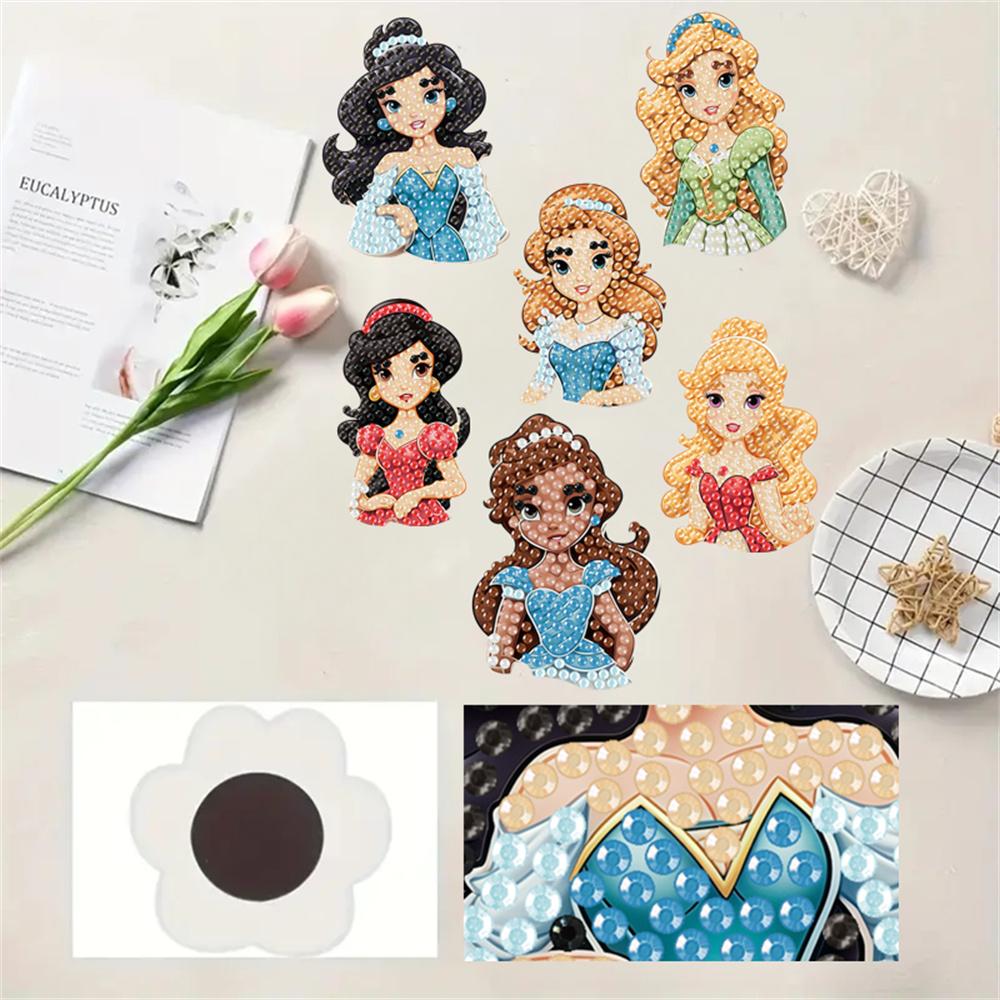 

6 шт. Магнит на холодильник с алмазной мозаикой серии «Принцессы», Магнит на холодильник для алмазной живописи, DIY наклейки на холодильник для холодильников, белых досок