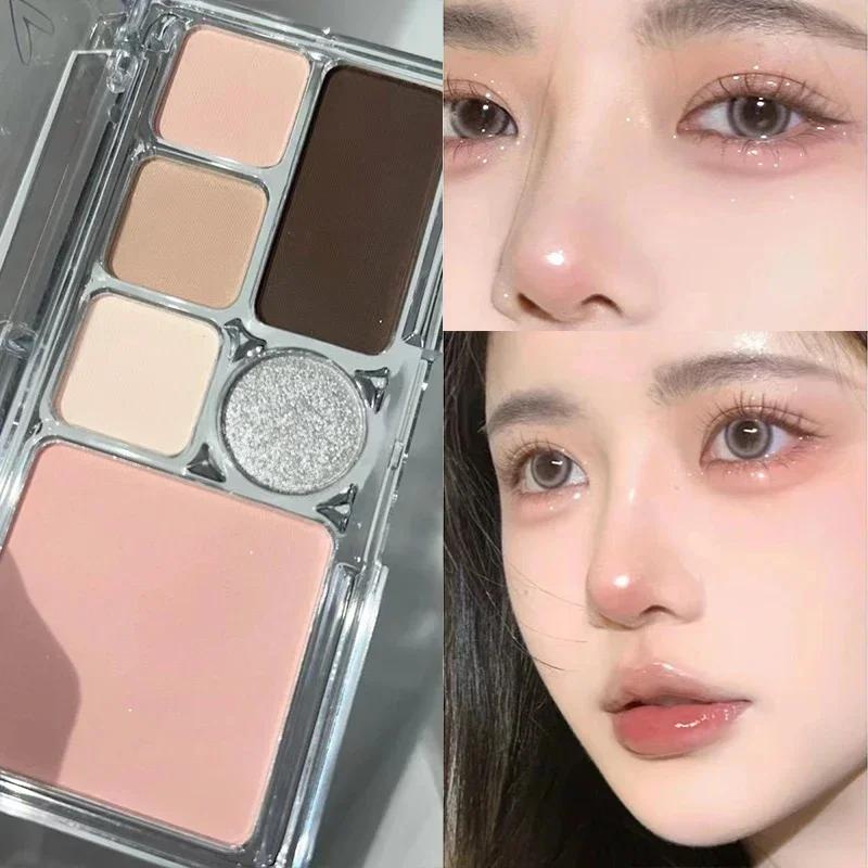 Palette d'ombres à paupières 6 couleurs Punk Smoky Noir Pailletée Nacrée Palette d'ombres à paupières Coréenne Bleue Brillante Contour Blush Maquillage