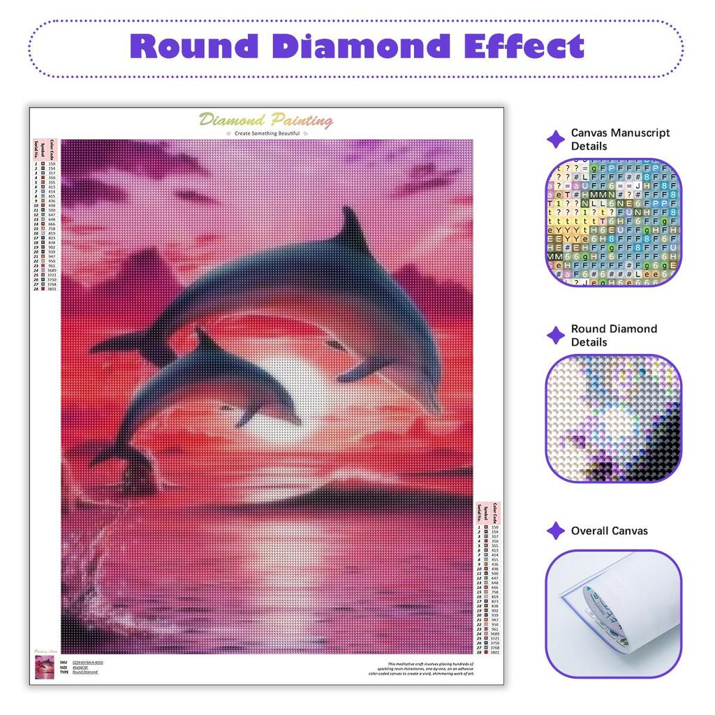 Frame Diy Diamond Painting Seascape Dolphin Embroidery Kit Mosaic Landscape Needlework Handicrafts Handmade Gift 30x40cm