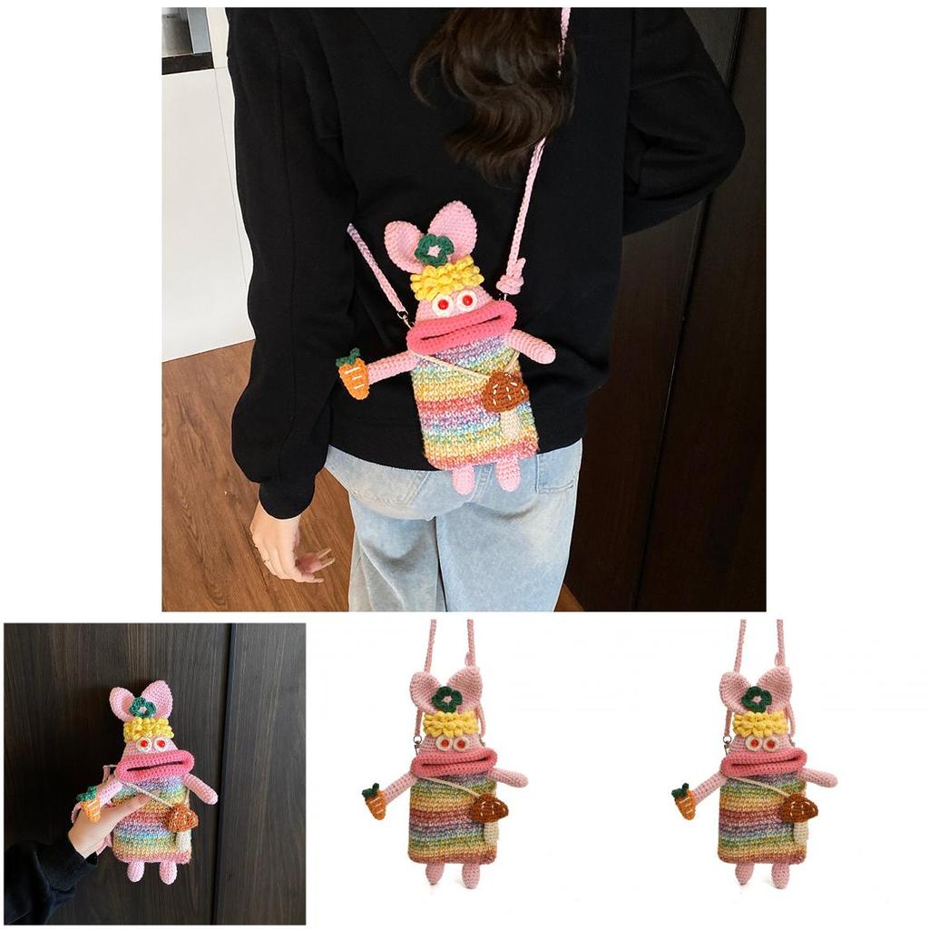 Ugly And Cute Rabbit Woven Crossbody Bag With Radish And Mushrooms For Daily Use