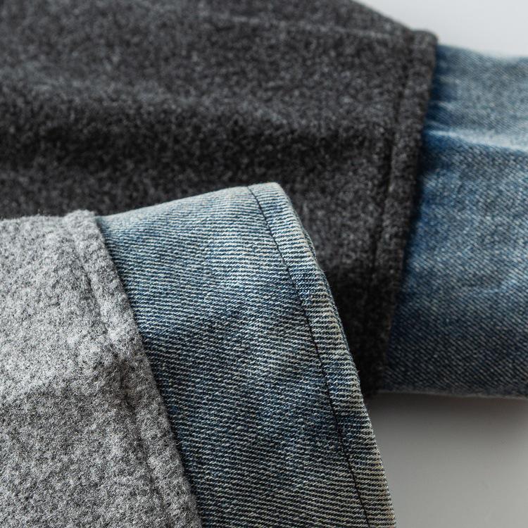 Pánská retro japonská patchwork bunda QIYOU z džínoviny a vlny pro jaro/podzim