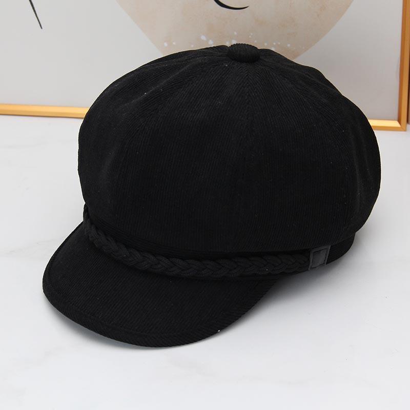 Retro Corduroy Octagonal Hat Women's Autumn and Winter Braided Newsboy Hat Showing Face Small Versatile Painter Hat