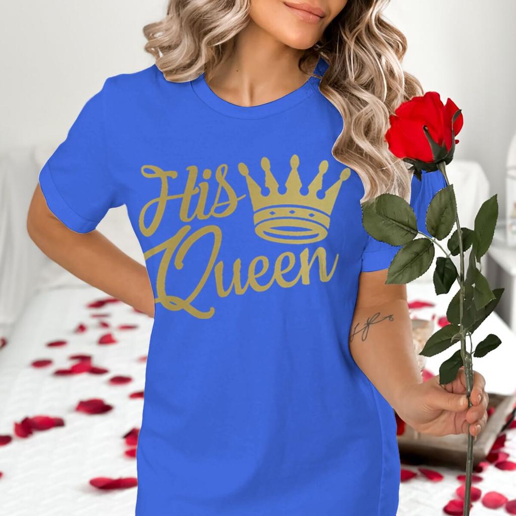 Couple Matching Tshirt His Queen Her King Golden Crown Print Streetwear Women Men Vintage Valentines Day Gifts Lovers Tshirts