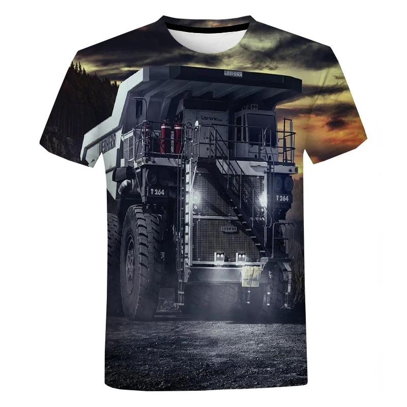 Summer Fashion New Heavy Truck Pattern Men's Print Image Fun Round Neck Short Sleeve Extra Large Comfortable Top