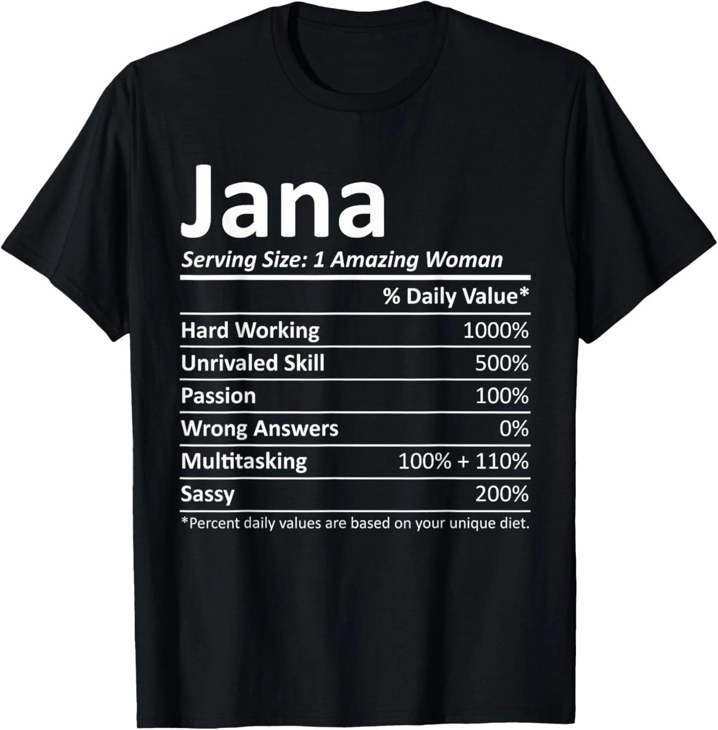 Custom Girl Women Mom Fun Birthday Nutrition Facts Jana Personalized Name Funny S