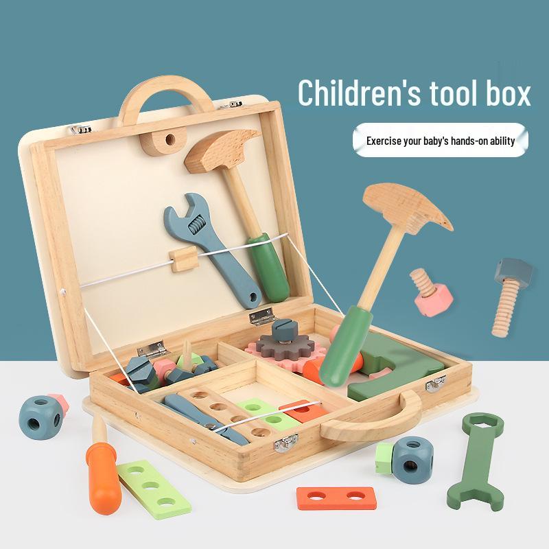 Children's Wooden Tool Box: Educational Workbench Toy for Boys with Simulation Repair, Screw, Nut Disassembly & Assembly Activity.