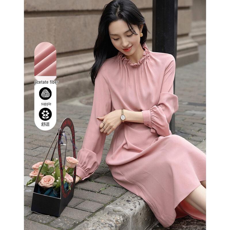 Women s Ruffle Collar Airy Acetate Midi Dress M