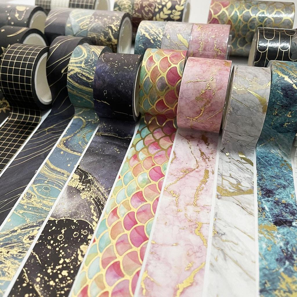 3 szt. Złota Folia Taśmy Washi Zestaw 15mm 20mm Wielu Kamień Gwiazda Kwiat Wzór Samoprzylepna Taśma Maskująca Naklejki Dekoracji Pamiętnik