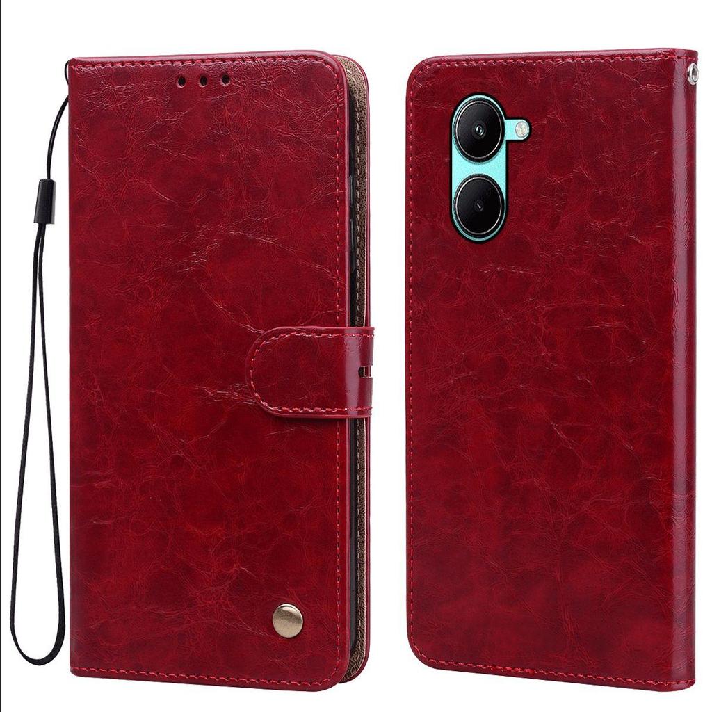 Vintage Crazy Horse Texture PU Leather Flip Wallet Phone Case for realme C33 Card Holder Kickstand Shockproof Protective Cover