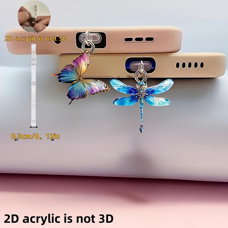 2D Flat 2pcs Beautiful Dragonfly and Butterfly 2D Plane Drawing Acrylic Mobile Phone Dustproof Plug