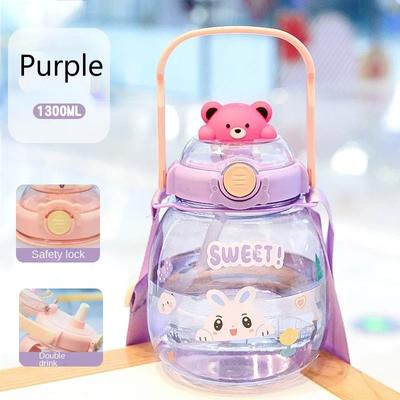 Cartoon Kawaii Wasserflasche mit großem Fassungsvermögen, Strohhalmbecher, auslaufsicher, Saft, Milch, Bubble Tea, Trinkflasche mit Bärenmotiv für Mädchen und Kinder