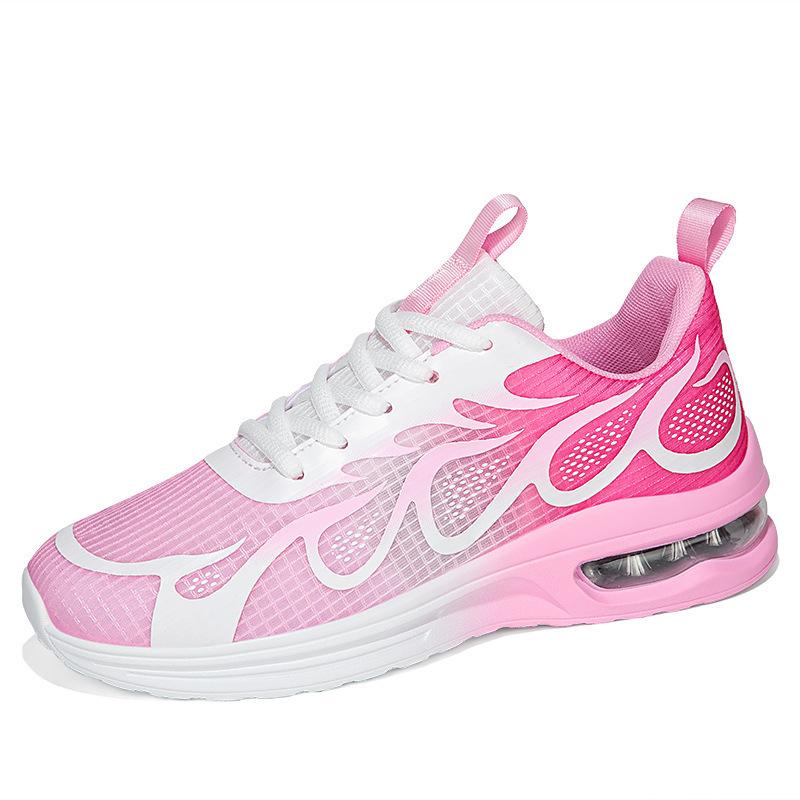 Air Cushion Women's Shoes Running Shoes Flying Woven Mesh Shoes Lace-up Size Sports Shoes Women's Flat Bottom Shock Absorption Casual Shoes Large Size