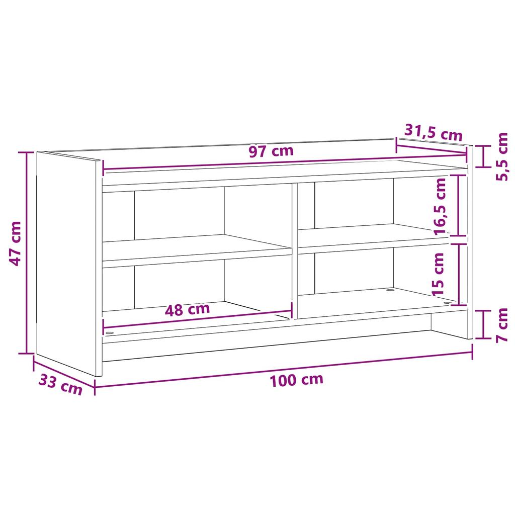 TV Stand 100 x 33 x 47 cm Smoked Oak Engineered Wood