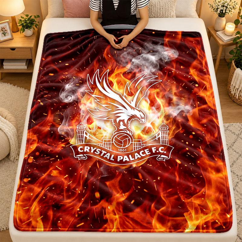 Flannel BlanketCrystal Palace Football Warm Soft Throw Blanket for Indoor Sofa Bed Living Room Use