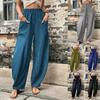 Ladies Elastic Waist Pockets Trousers Womens Casual Baggy Wide Leg Harem Pants