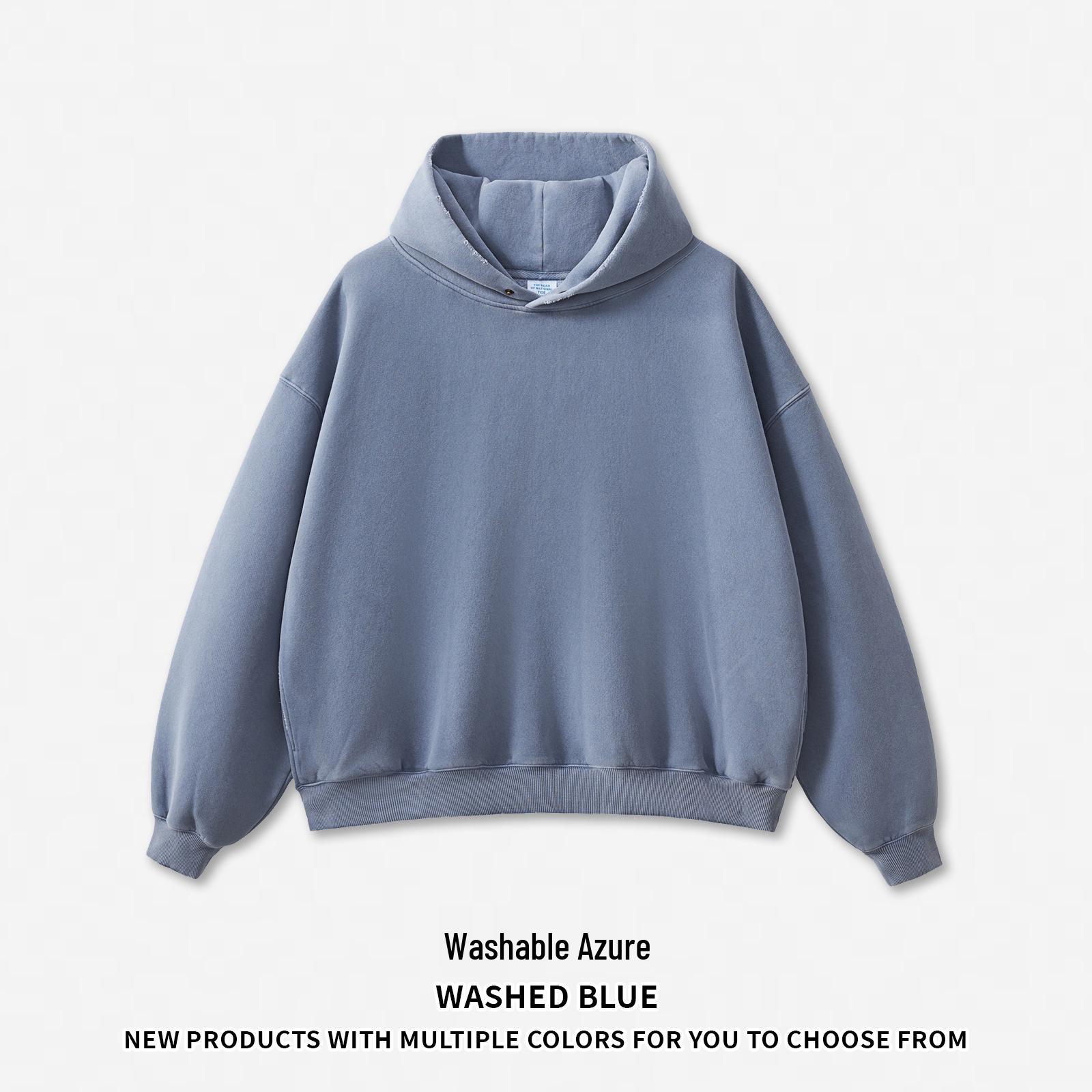 RS Men s Clothing |  Boxy  Washed Fleece Hooded Sweatshirt with Button Collar 2XL (Distressed)