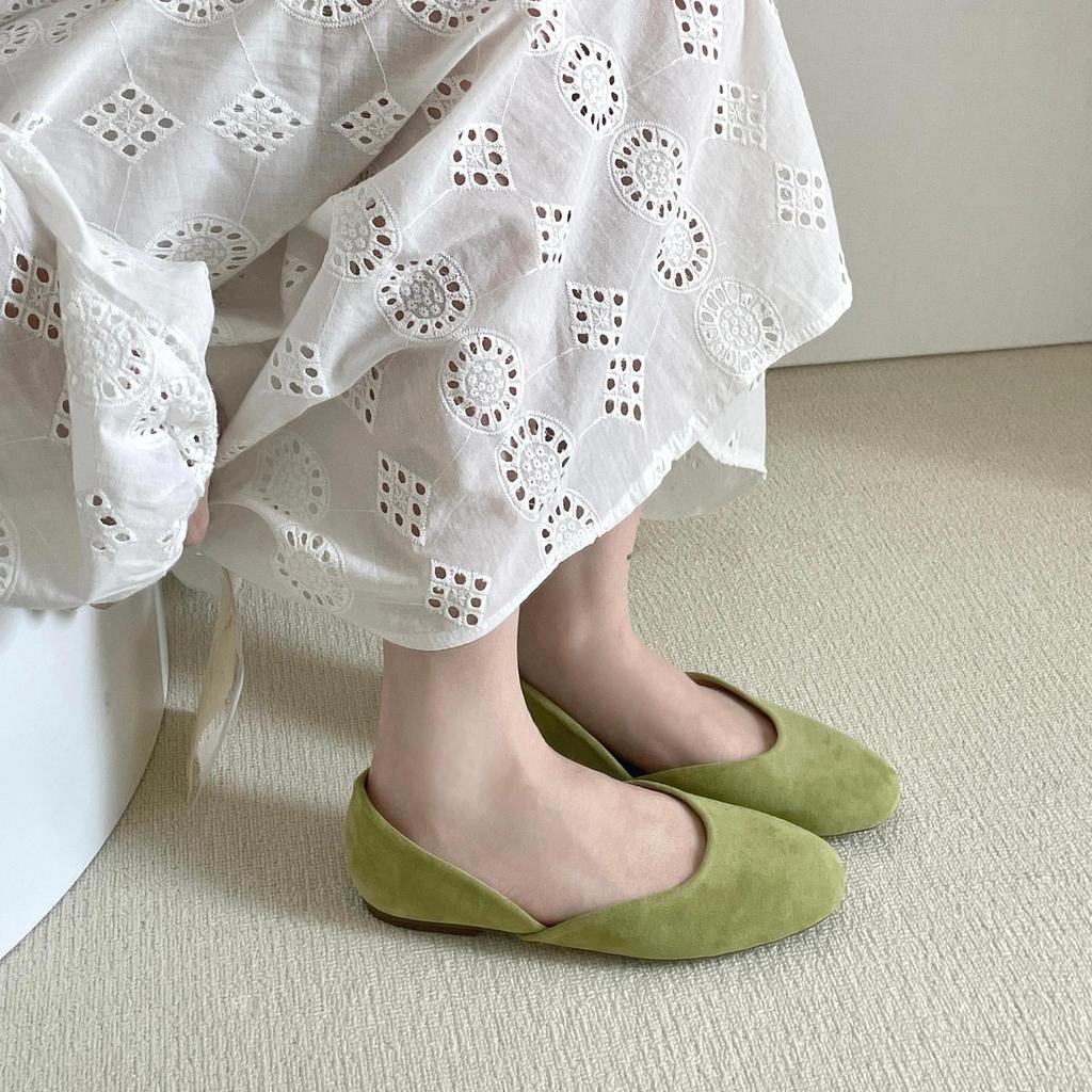 Flat Bottom Suede Round Head Shallow Mouth Casual Single Shoes Women's Spring and Summer Comfortable Soft Low Commuting One Pedal Mary Jane Doudou S
