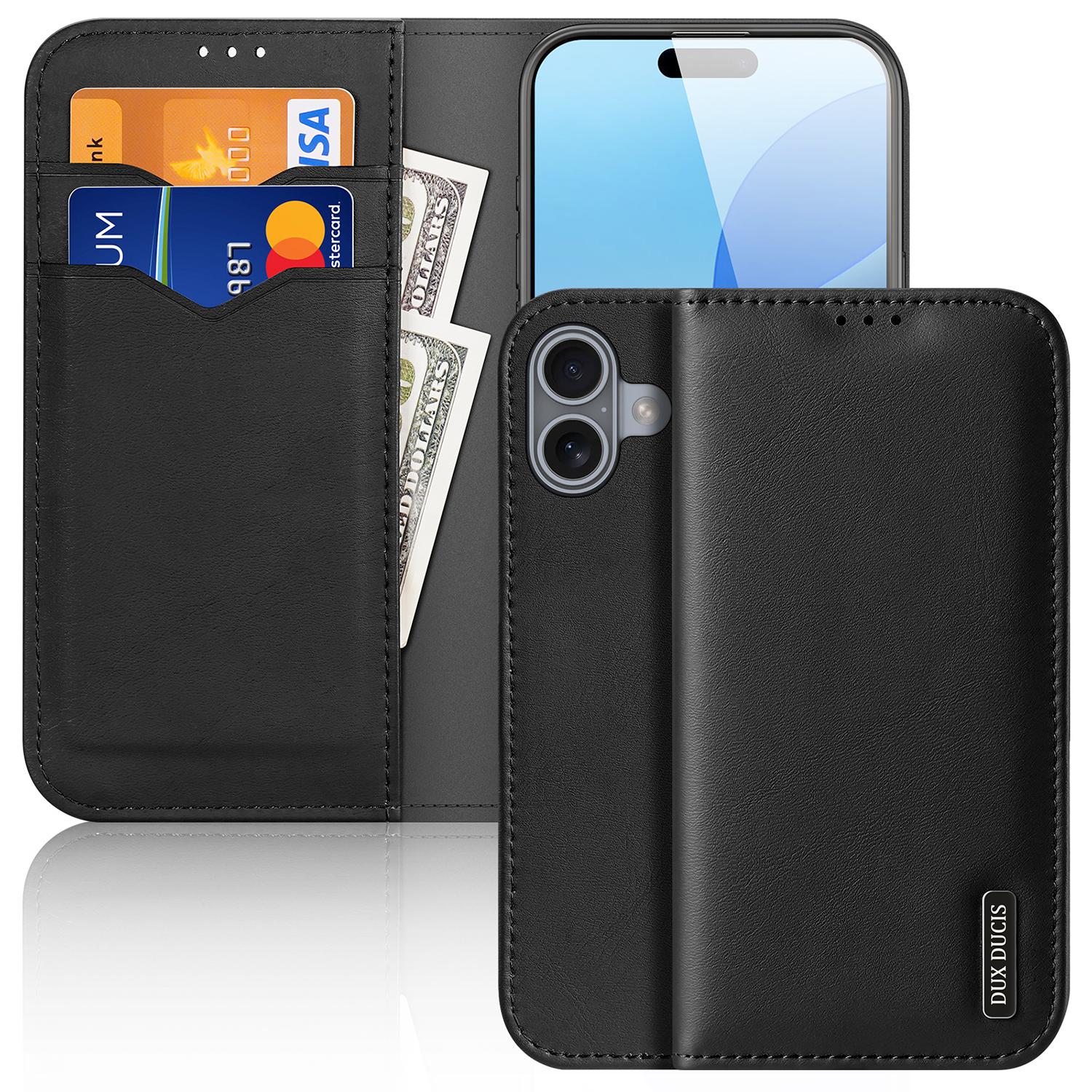 

DUX DUCIS Hivo Series for iPhone 16 Case Cowhide Leather Wallet Stand Flip Phone Cover
