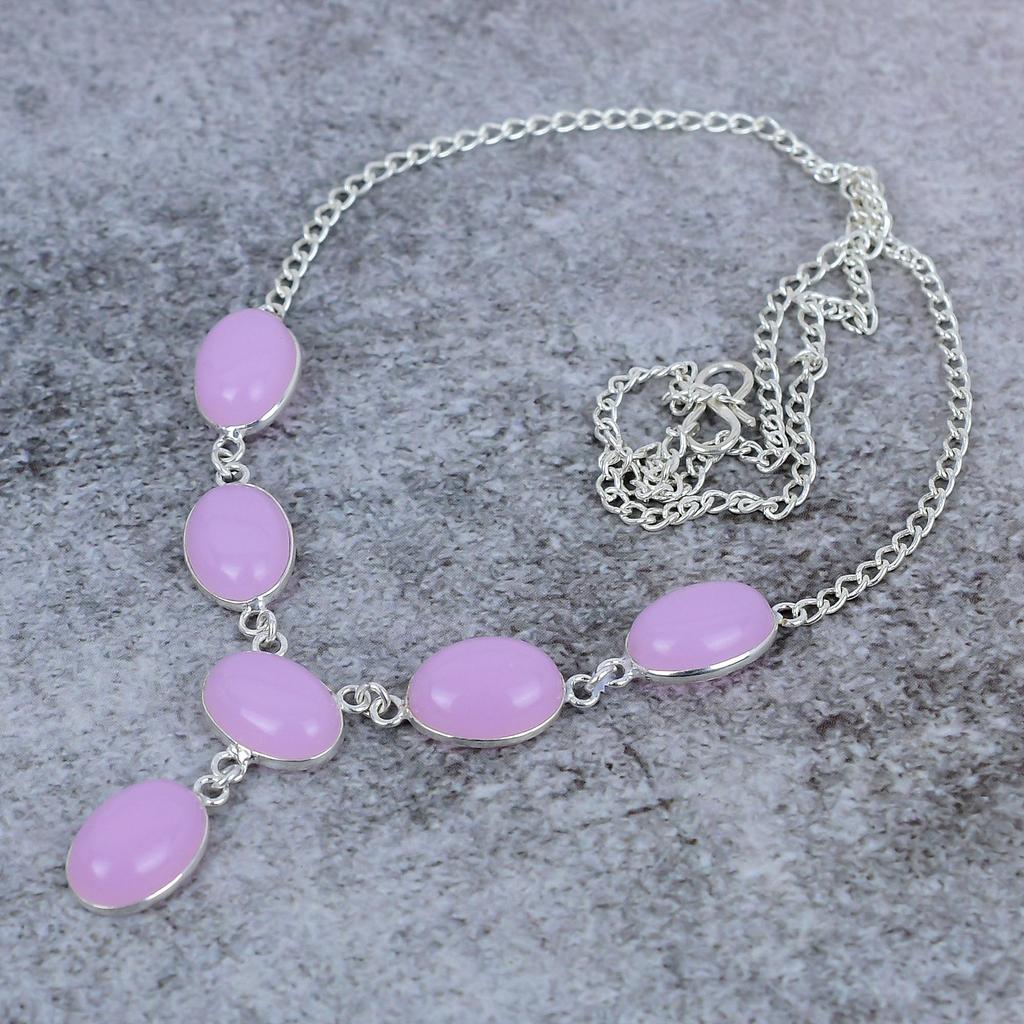 Pink Chalcedony Gemstone Handmade 925 Sterling Silver Jewelry Necklace 18" M-391