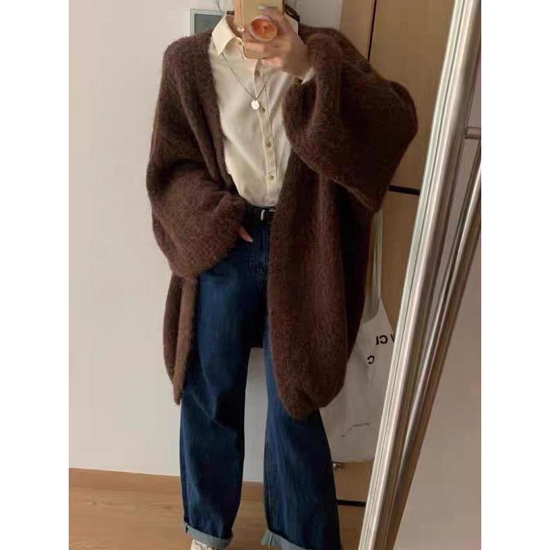 

Вязаный кардиган с рукавами-фонариками в корейском стиле для женщин - Мода осень/зима L for 105-115 jin кофейный