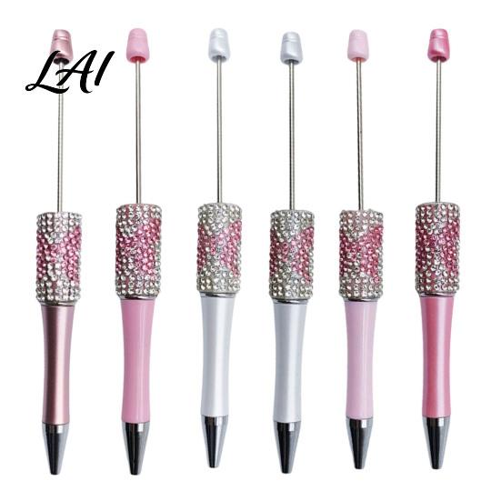Fun Office Supplies Diamond Beadable Pens Bling Rhinestone Beaded DIY Plastic Bead Pen Crystal Gift for Women Shaft Black Ink Ballpoint Pens