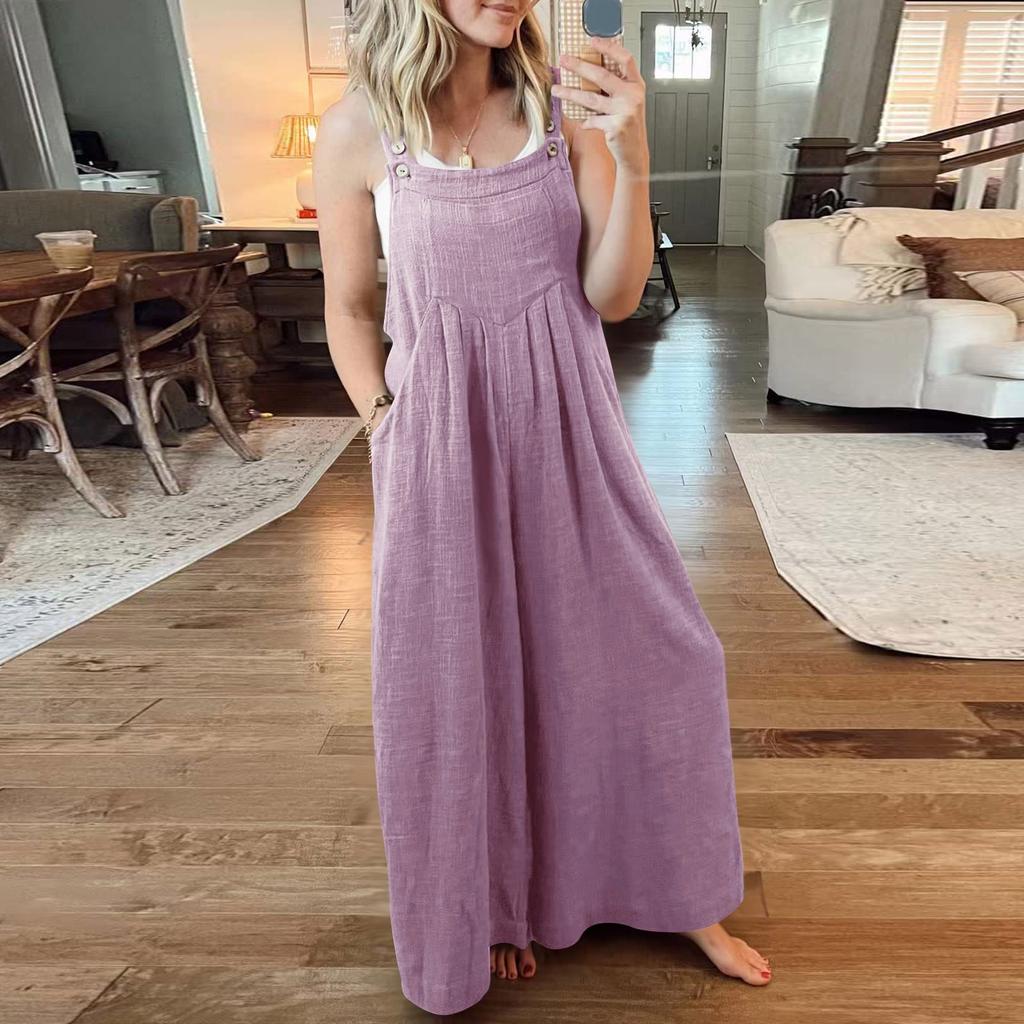 Baumwolle Leinen Damen Latzhose Hosenträger Hose Locker Lässig Weiblich Frauen Einteiler Weites Bein Strampler Overalls Jumpsuit Streetwear
