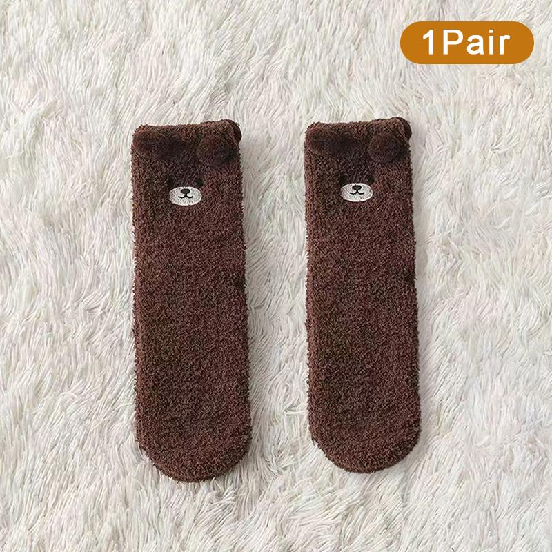 Korallenfleece-Socken für Damen Winter Nicht fusselnd Bodensocken Cartoon-Tier Plüsch Erwachsenen Dick Warm Schlafsocken