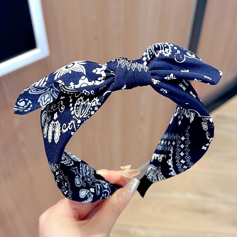 

1 шт. Новая простая ретро мода Пейсли Цветок Бант Кроличьи ушки Широкая яркая цветная тканевая повязка на голову Пучок для женских аксессуаров для волос