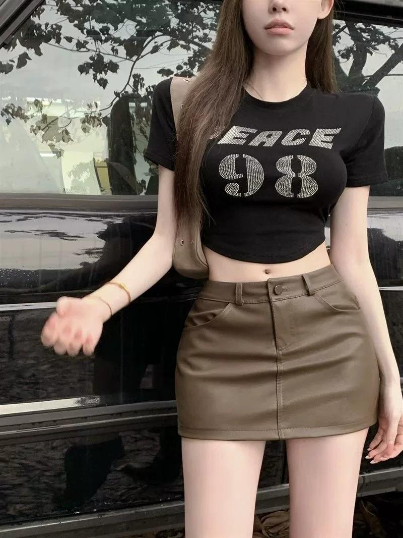 

Женские шорты из черной искусственной кожи с высокой посадкой - Шикарный А-силуэт, Приталенный крой, Осенний стиль S кофейный