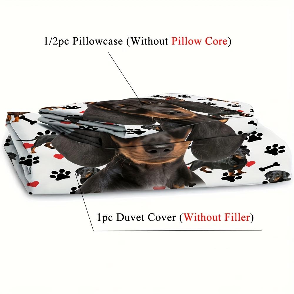 Cute Dachshund Dog Printed Bedding Set - 2/3pcs Duvet Cover Set (1 Duvet Cover + 1/2 Pillowcase, Without Core) for Bedroom