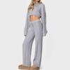 Fashion Wind Loose Knitting Crop Top Top and Trousers Suit Knitted Crop Top and Pants Set