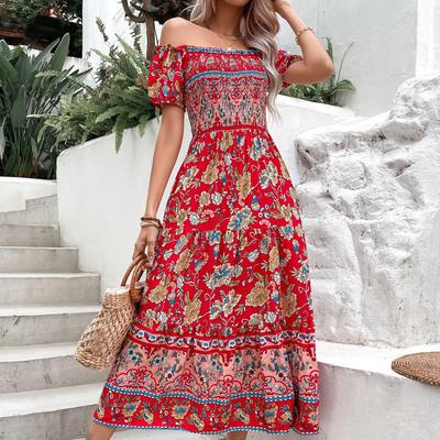 Women's Vintage Bohemia Summer Spring Floral Print Short Sleeve Casual Dresses