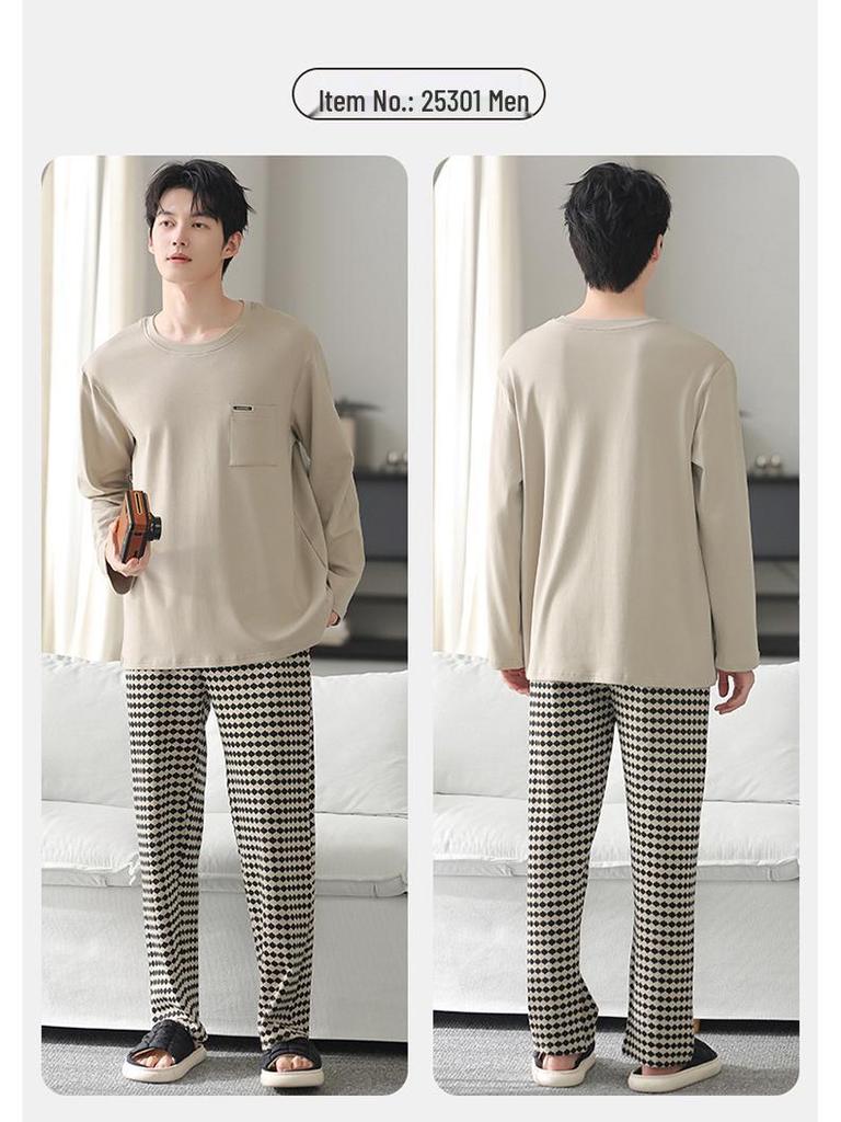 2025 New Couple's Pure Cotton Striped Pajama Set - Long Sleeve for Spring and Autumn