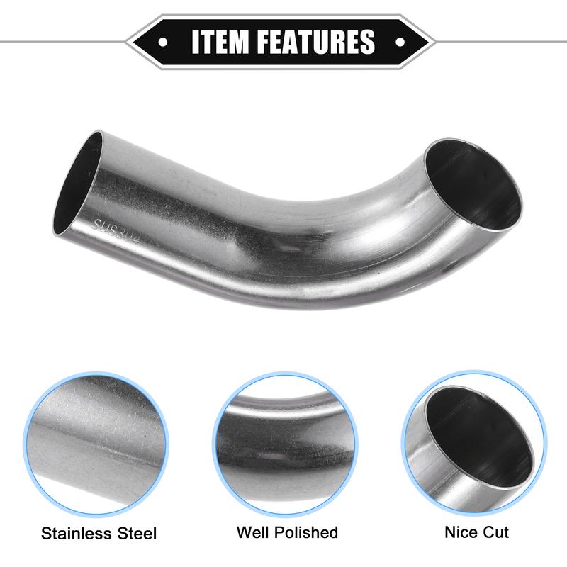 UXCELL 2 Stück 19mm 25mm 32mm 38mm 63mm 90° Bogen Winkelrohr Schlauchrohr DIY Auspuffrohr Lufteinlassrohr für Auto 304 Edelstahl