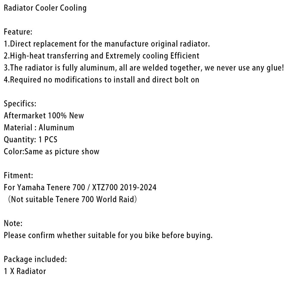 Radiator Cooling Engine Cooler For Yamaha Tenere 700 XTZ700 2019-2024 Black