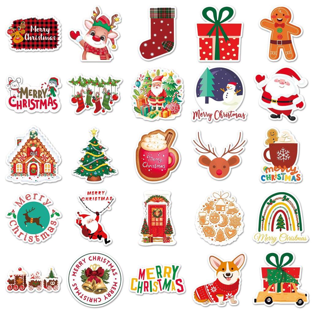 50pcs Waterproof Christmas Cartoon Stickers for Greeting Cards and DIY Journals