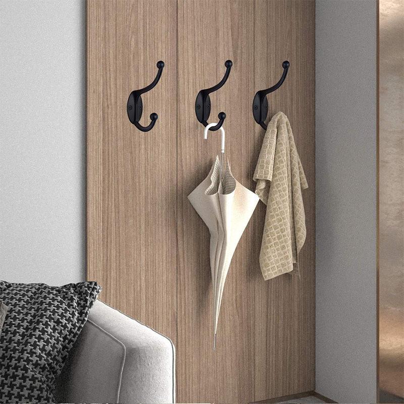 For Hook Coat Wall Zinc Metal Alloy Racks Double Hooks High Load Durable Bearing
