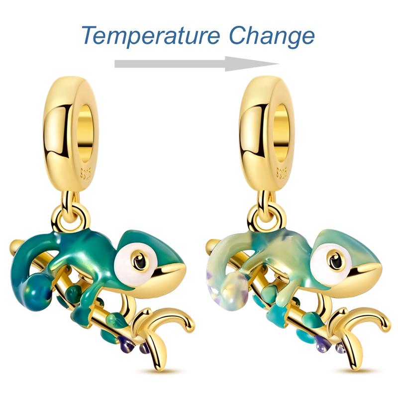 Golden Chameleon Charms Bead Temperature Color-Changing Lizard Pendants Fit Bracelet Nacklace Jewelry Diy Gifts For Women