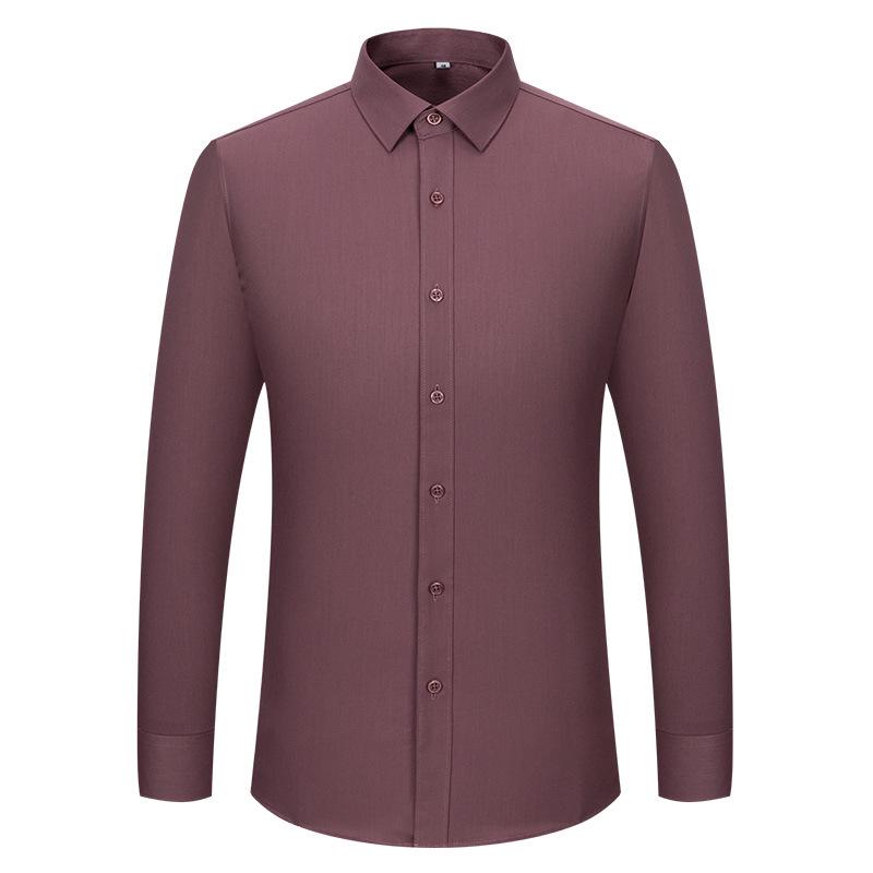 Herren Ziegelrot Bambusfaser Hemd - Business Casual Langarm Eckkragen Strickjacke