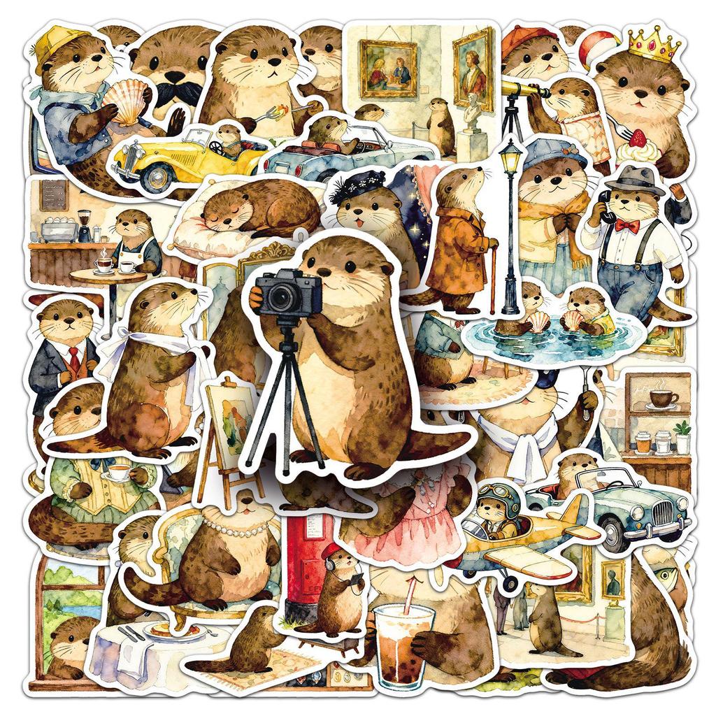 50 Cartoon Otter Stickers - Cute, Retro, Waterproof for DIY Journals & Storage Boxes