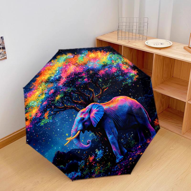 1 PC Automatic Folding Umbrella - Elephant Galaxy Pattern, Portable & Foldable Design with 8 Ribs, Christmas Birthday Gifts
