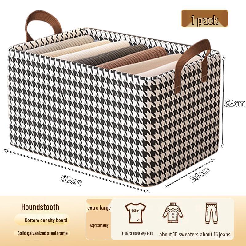 Houndstooth Foldable Fabric Storage Box for Clothes and Wardrobe Organization