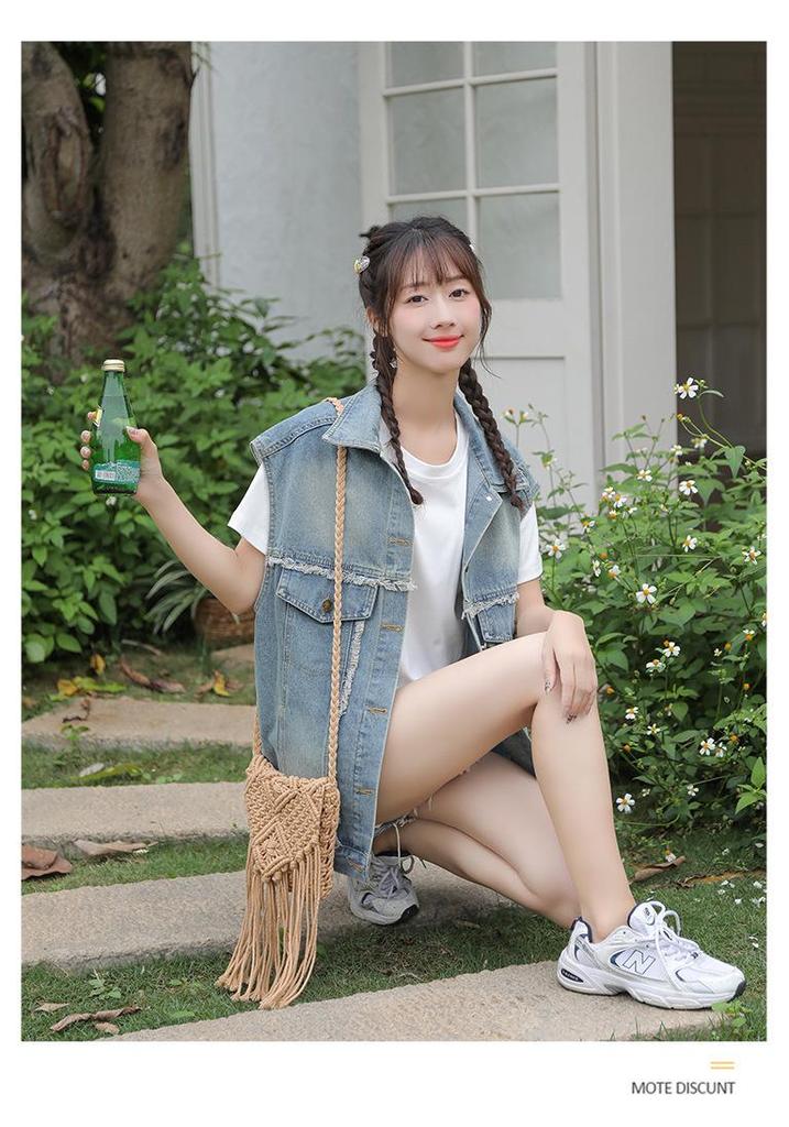 Women's 2026 Korean Style Blue Denim Vest - Loose, Sleeveless Fashion Layering Outerwear