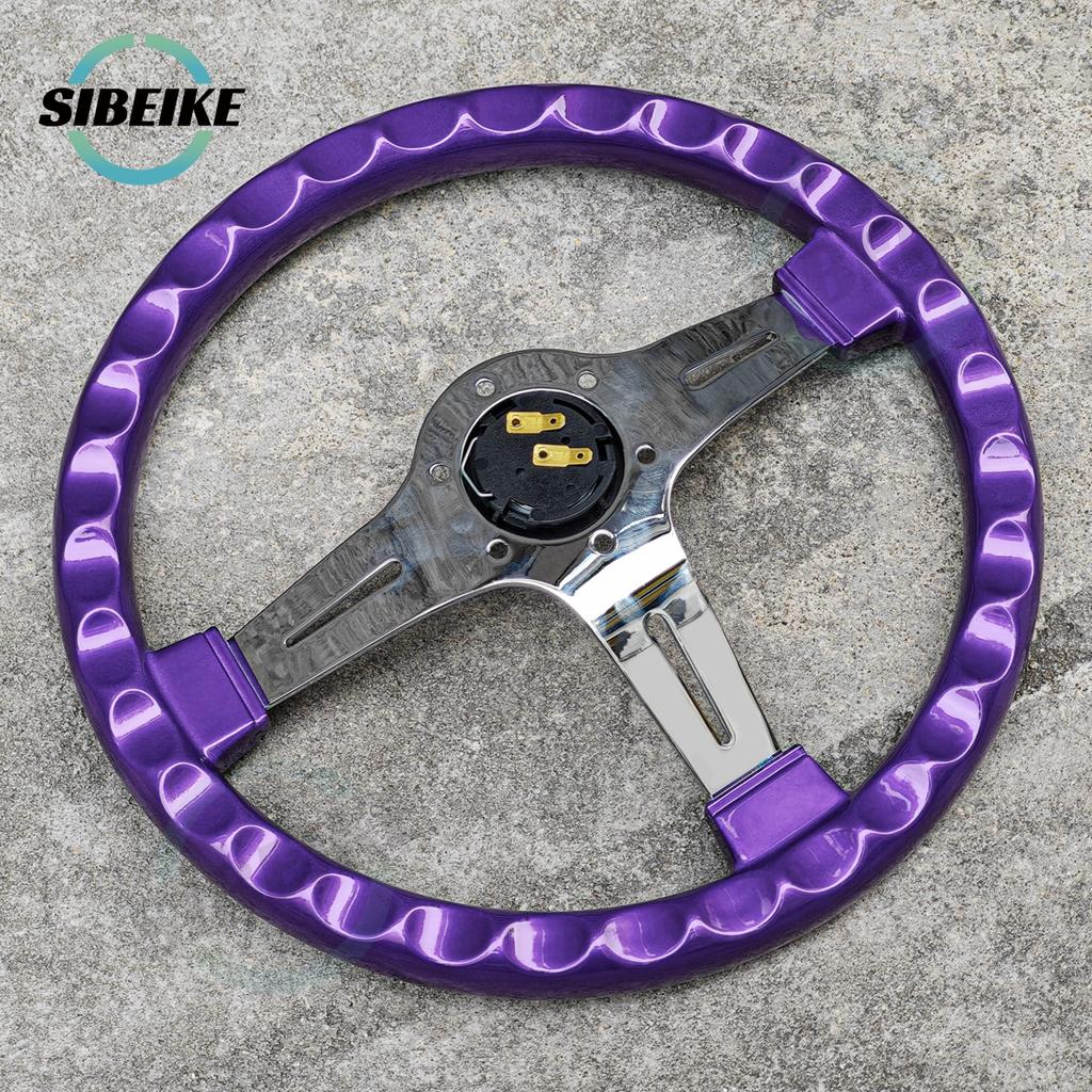 JDM Modified Car Purple ABS Steering Wheel Universal 14inch Deep Dish Racing Sports Steering Wheel Chrome Spoke