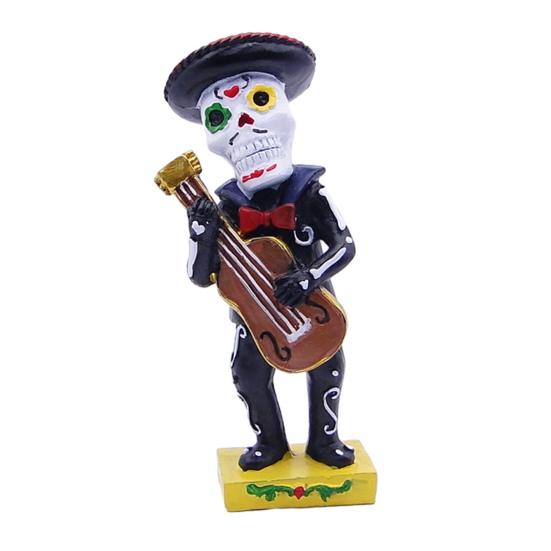 Black Mariachi Band Skeleton Statue Halloween Day of The Dead Skull Figurine Resin Collectible Folk Musician Players Ornament for Home Decor