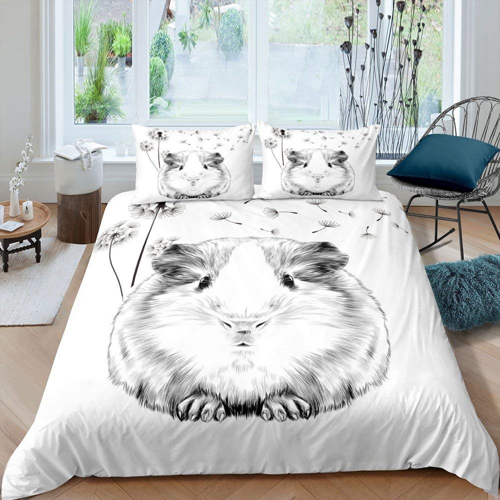 Guinea Pig Bedding Set  Animal Pattern Duvet Cover for Kids Boys Girl Comforter Cover Wildlife Bedroom Collection 3Pcs Full Size