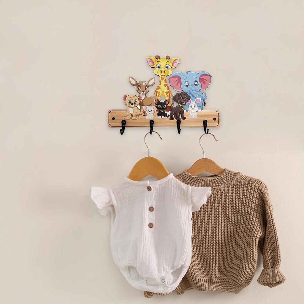 Wooden Decorative Cute Animals Children's Colorful Wall Hanging Coat Rack Hooks Kids Room Clothes Hanger