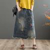 Denim Cotton Half-body Skirt Women Summer Embroidery Vintage High Waist Handmade Soft Comfortable Short Skirt