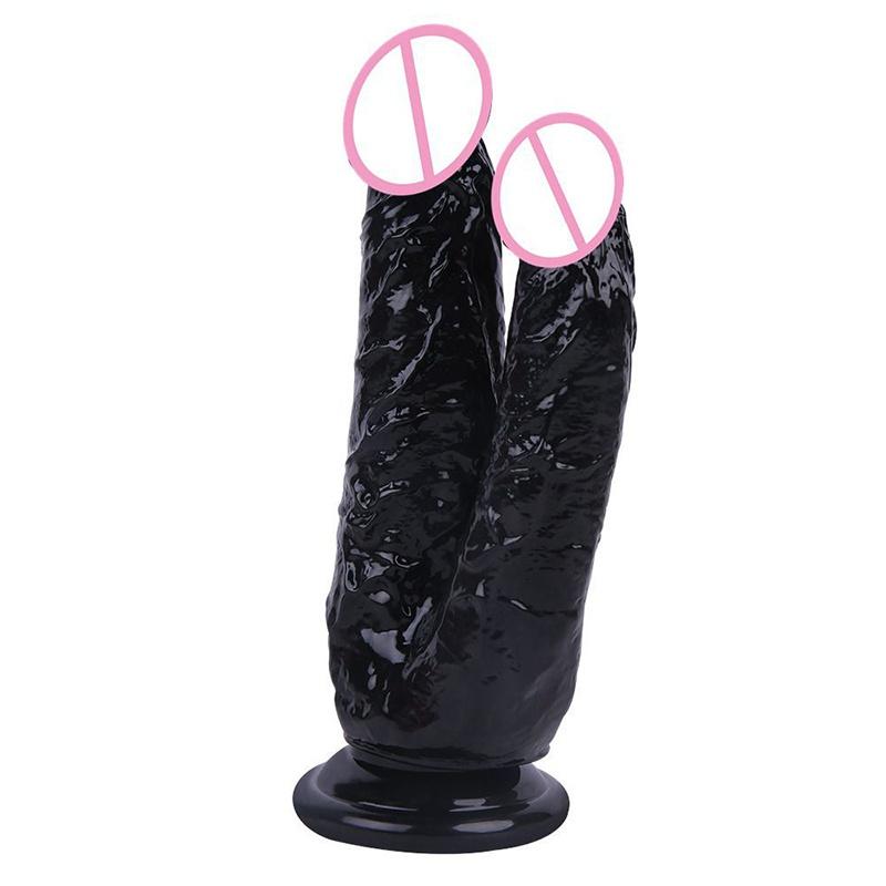 Double Dildos Female Masturbation Double Penetration Both Vagina and Anus Big Penis with Suction Cup Sex Toy Strap On Two Dildo
