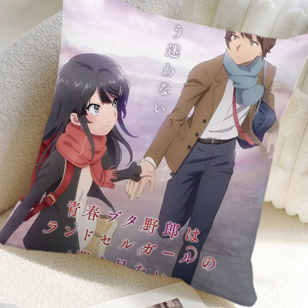 Anime Seishun Buta Yaro Black Stockings Pillow Case Square Pillow Bedroom Sofa Leisure Comfort Cushion Car Home Decoration